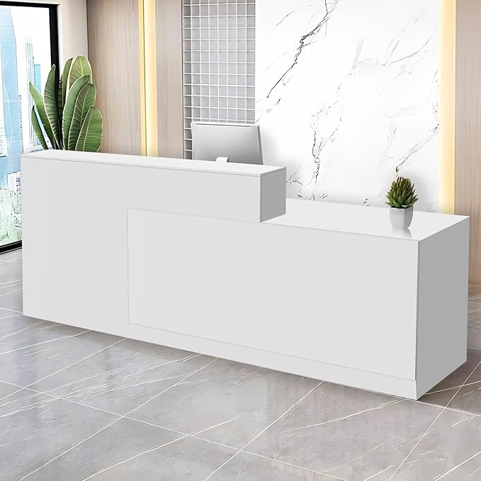 Reception Desk with Counter Modern Checkout Counter with Lockable Drawer Keyboard Tray Receptionist Desk for Office Salon Reception Table O Right 59inch/150cm