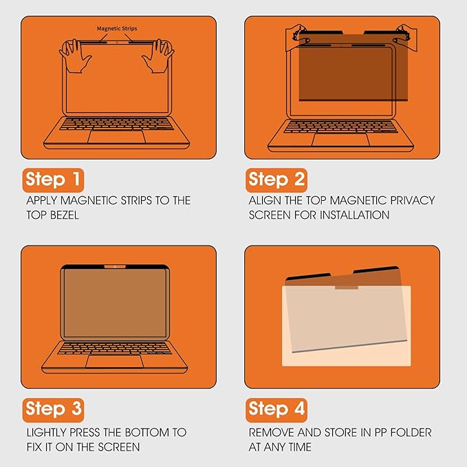 Magnetic Laptop Privacy Screen 14 Inch (Diagonal) 16:9 Display- Removable Anti-Glare Blue Light Filter, Computer Privacy Screen Shield Compatible with 14'' Hp Acer Asus Lenovo Dell Monitor