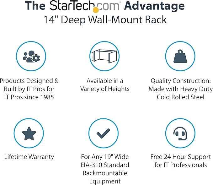 StarTech.com 4U Wall Mount Network Rack & 1U Server Rack Shelf & 8 Outlet Horizontal 1U Rack Mount PDU Power Strip