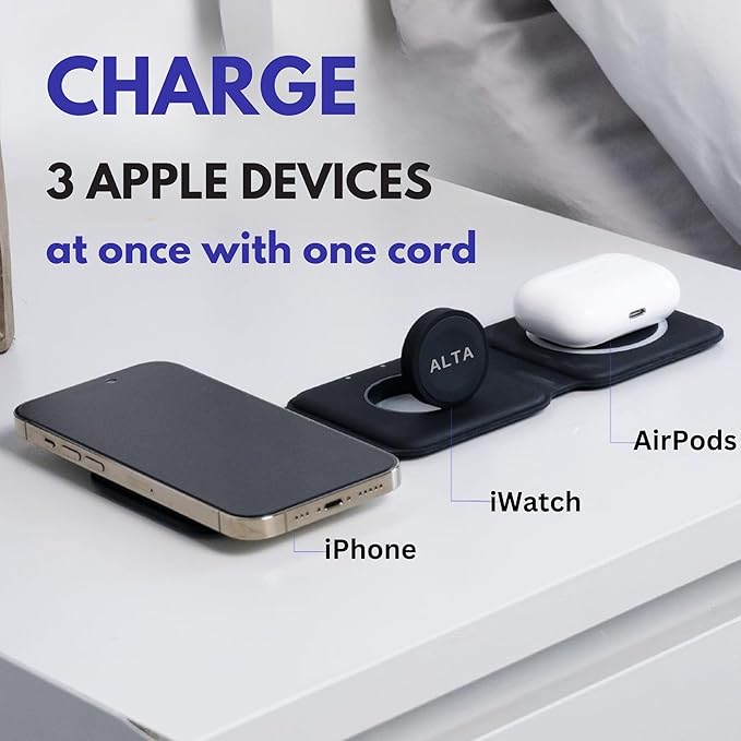 3-in-1 Magnetic Wireless Charger for iPhone, Apple Watch & AirPods – Fast Charging Station, Foldable Dock for Travel & Desk, Compatible with All iPhone Models, with 20W Adapter