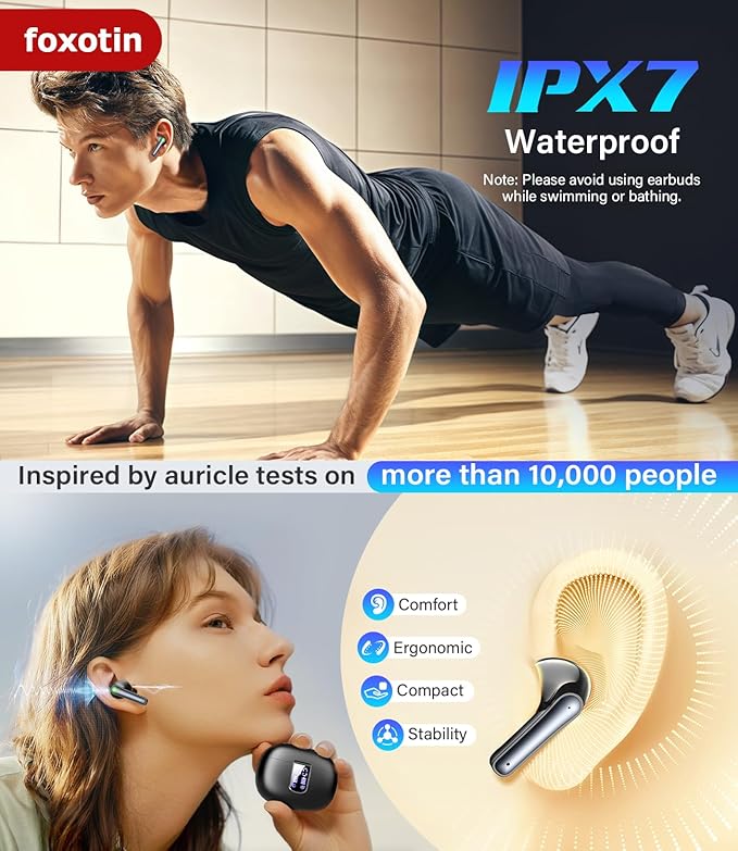 Ear Buds Wireless Earbuds - Bluetooth 5.3 Headphones (48H Playback) Built in Mic with LED Display Charging Case, IP7 Waterproof Earphone for iPhone Andriod Phones Laptop Sports Workout