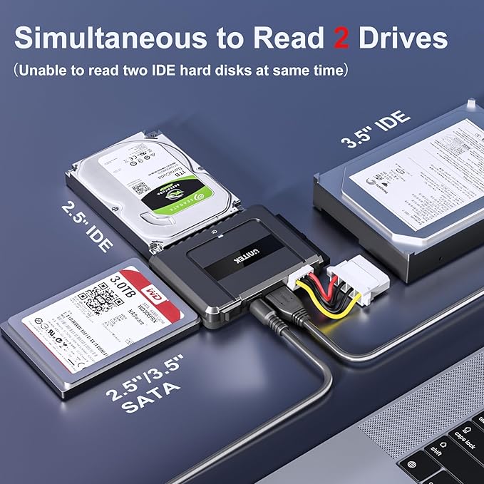 Unitek USB C to SATA 6Gbps IDE Adapter External Hard Drive Converter Kit for Universal 2.5/3.5 inch HDD/SSD Hard Drive Disk, DVD-ROM/CD-ROM/CD-RW, with USB C Connector & 12V/2A Power Adapter