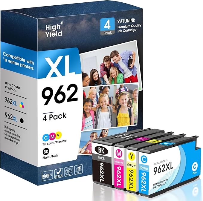 962XL Ink Cartridges Combo Pack Compatible for HP 962 Ink Cartridges Works with HP Officejet Pro 9015/9015e 9025/9025e 9020/9020e 9018/9018e 9010/9010e OfficeJet 9012/9012e (BK C M Y)