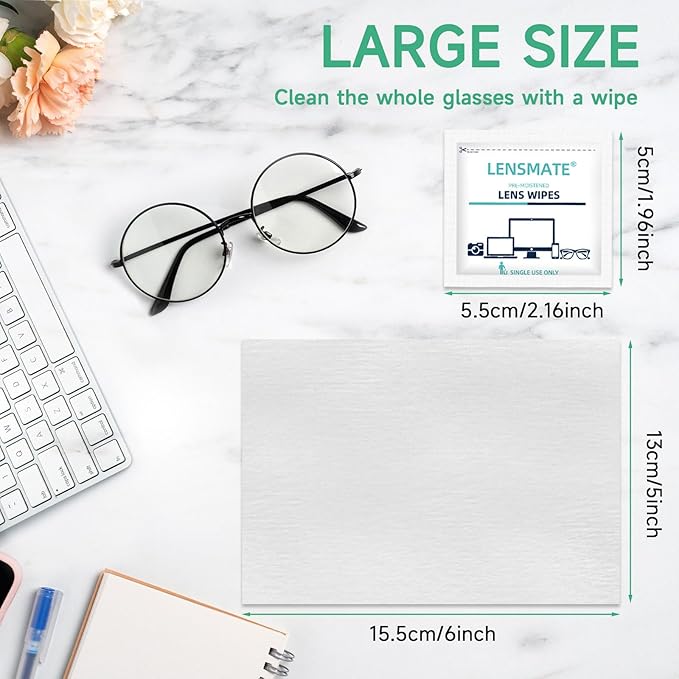 Lensmate 220 Count Lens Wipes for Eyeglasses, Pre-Moistened & Individually Wrapped Eyeglass Wipes, Lens Cleaning Wipes for Eyeglasses, Sunglasses, Goggles and Camera Lens (220Count)