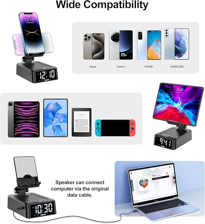 Gifts for Men and Women, Phone Stand with Bluetooth Speaker and 360° Rotable Angel Adjustable Cell Phone Holder for Home Office with HD Subwoofer Sound Fits All Phones,Tablets (Black)