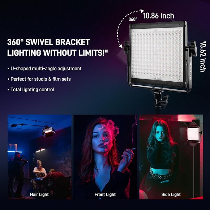GVM 800D RGB LED Video Light, 2026 Upgraded Panel Light with Optical Len & 6X Brighter (19500 Lux/0.5m), 3200K-5600K Bi-Color, 20 Scene Modes & CRI97+, Studio Lights, Photography Lighting, 1-Pack