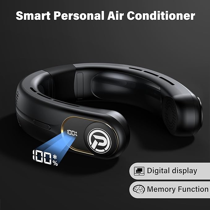 COMLIFE Neck Air Conditioner, 3-Speed Portable Neck Fan with Ice Cooler, 5000mAh Rechargeable Battery Operated Personal Air Conditioner, Hands-Free Bladeless Neck Fan for Sports Travel Outdoor Indoor