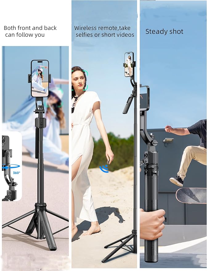 Auto Face Tracking Tripod 360° Rotation with Stand,Smart Gesture Control Travel Selfie Stick for Content Creator Tiktok YouTube Vlog Video Live Streaming