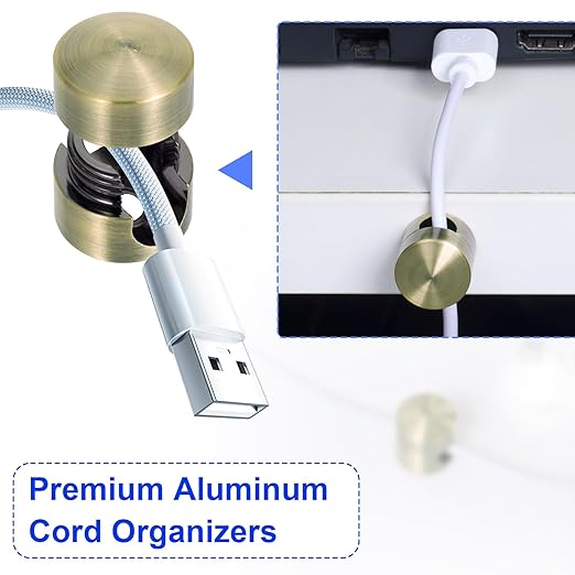 1 Set Charger Holders for Cords, Antique Copper Color Adjustable Cable Anchor Holders, Adhesive Metal Cord Clips, Cable Management Wire Organizers for Desk, Office, Nightstand
