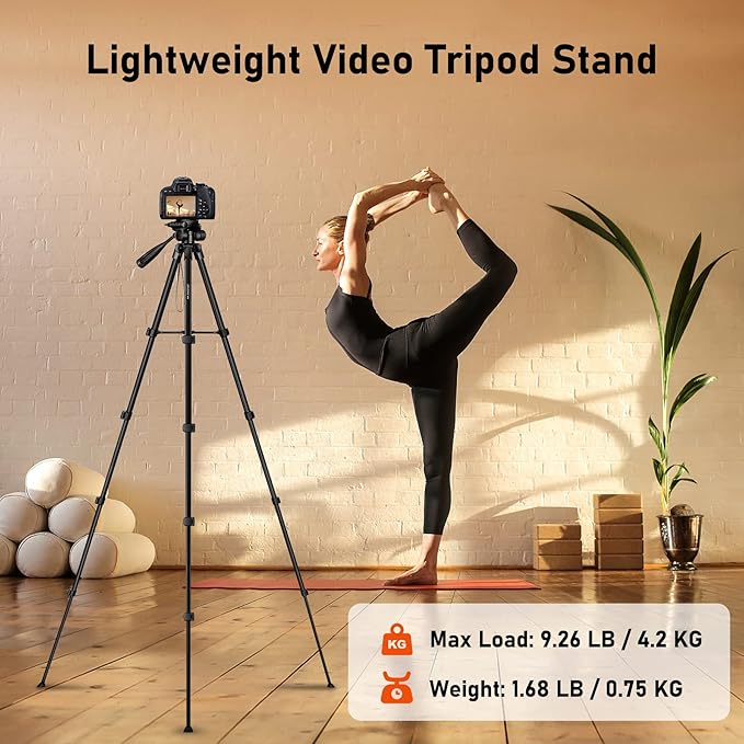 JOILCAN Camera Tripod, 68" Tablet Tripod Stand for Phone Cameras, Travel Tripods Compatible with iPad iPhone DSLR SLR Projector, Cell Phone Tripods Stand with Remote/Travel Bag / 2 in 1 Mount