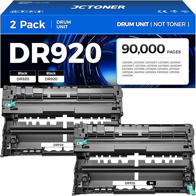 DR920 Drum Unit (Not Toner) 2-Pack Compatible for Brother DR-920 Imaging Drum TN920 TN920XXL TN920XL HL-L6210DW HL-L6210DWT HL-L5210DN HL-L5210DW HL-L5210DWT HL-L6310DW MFC-L5710DW DCP-L5510DN Printer