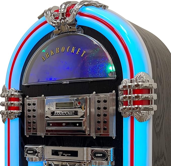 Arkrocket Taurus II Mid-Size Jukebox Vinyl Record Player Bluetooth USB SD CD Player Radio Retro Turntable Classic Jukebox (Taurus II - Black)