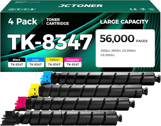 TK-8347 TK8347 Toner Cartridge Set 4-Pack High Yield Replacement for Kyocera TK-8347K TK-8347C TK-8347M TK-8347Y Compatible with TASKalfa 2552ci 2553ci Copystar CS-2552ci CS-2553ci Printer Ink