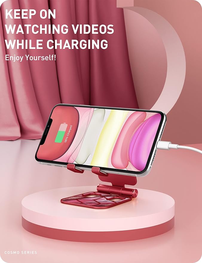 i-Blason Cell Phone Stand for Desk, Cell Phone Holder, Fits All Smart Phones, iPhone 16 15 14 13 Pro Max, Foldable Phone Stand Holder, Red