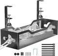 Under Desk Cable Management Tray No Drill, Metal Mesh Cable Management Under Desk with Clamp Mount, 2 Hole Cable Tray with Wire Management and Cord Organizer for Home Office Standing Desk