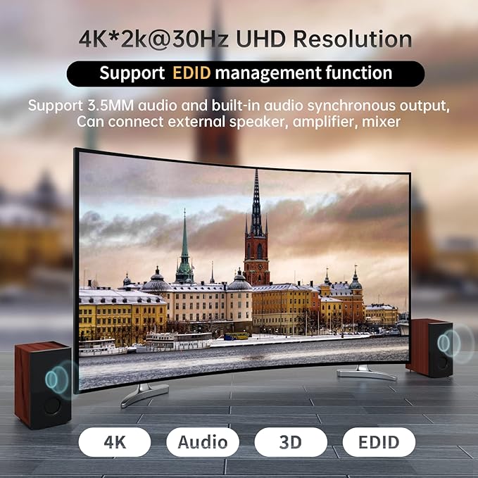 MT-VIKI 4K HDMI Matrix Switch 8X8 w/Web GUI & 3.5mm Stereo Audio w/IR Remote, 4K@30Hz, Rack Mount Switcher & Splitter, EDID, RS232, LAN Port, APP