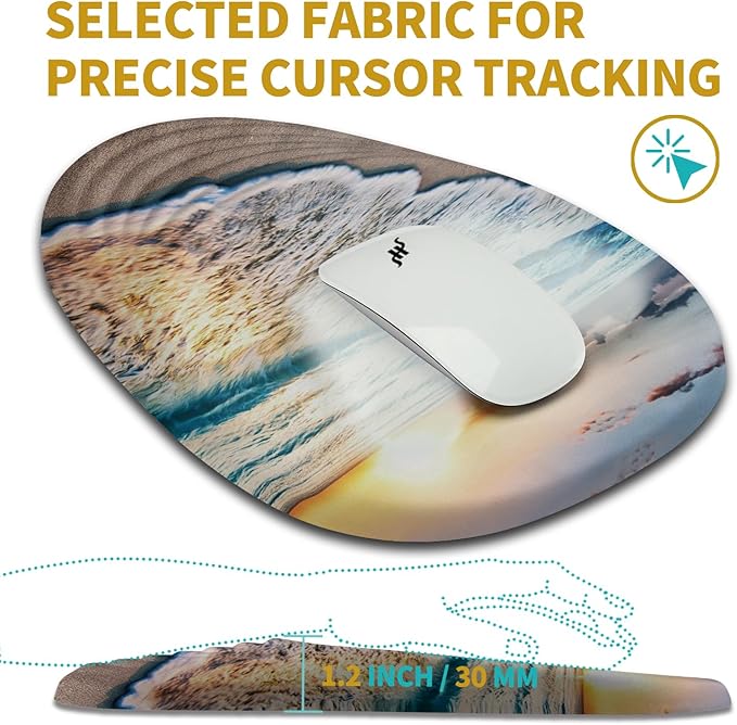 Hokafenle Ergonomic Mouse Pad Wrist Support with Stepped-Wedge Design, Wrist Rest Pain Relief Mousepad Filled with Memory Foam, Carpal Tunnel Mousepad for Wireless Mouse(12x8 inch, Sunrise at sea)