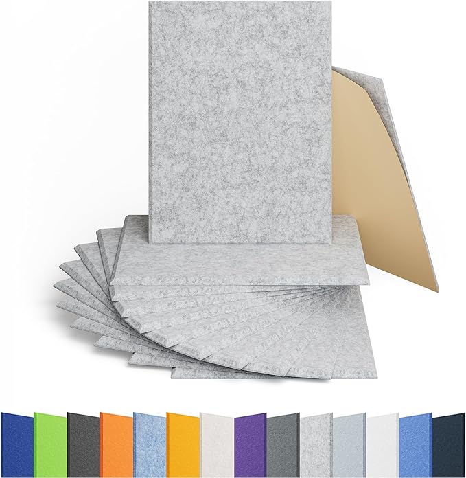 12 Pack Acoustic Panels Self Adhesive Sound Proof Foam, High Density Sound Acoustic Panel, 16X12X0.4 Inch 4:3 Rectangle Panels in Home, Office, Reccording Room, Studio,more(Silver Gray)
