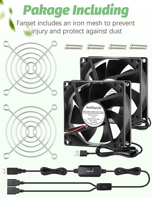 80mm x 25mm USB Fan 2 Packs 5V Small Computer Case Fan with Speed Control for CPU Xbox PlayStation Router Entertainment Cabinet 3D Printer