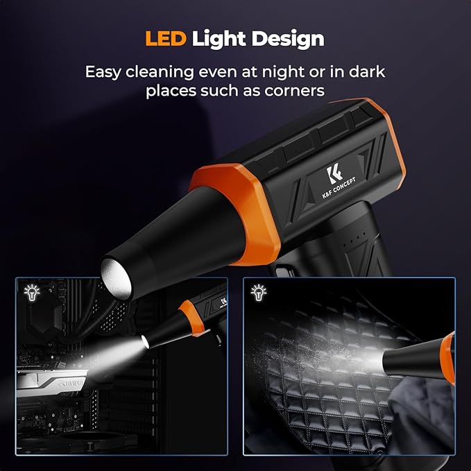 K&F CONCEPT Long-Lasting Compressed Air Duster, 8000mAh-150min Endurance| 150000RPM|LED Light|3 Gear Adjustable|Rechargeable Brushless Motor|for Computer, Keyboard, Car, Home