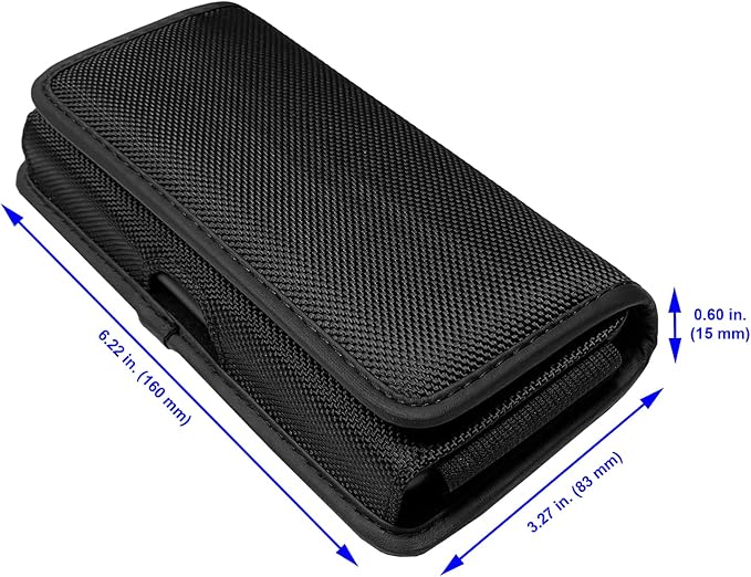 Nylon Cellphone Holster for Samsung Galaxy A32 A33 A53 A54, S22+, S23 FE, iPhone 11 Pro Max, XS Max, TCL ION X ION V - Horizontal Case Canvas Waist Carrying Pouch with Belt Clip/Loops, Black