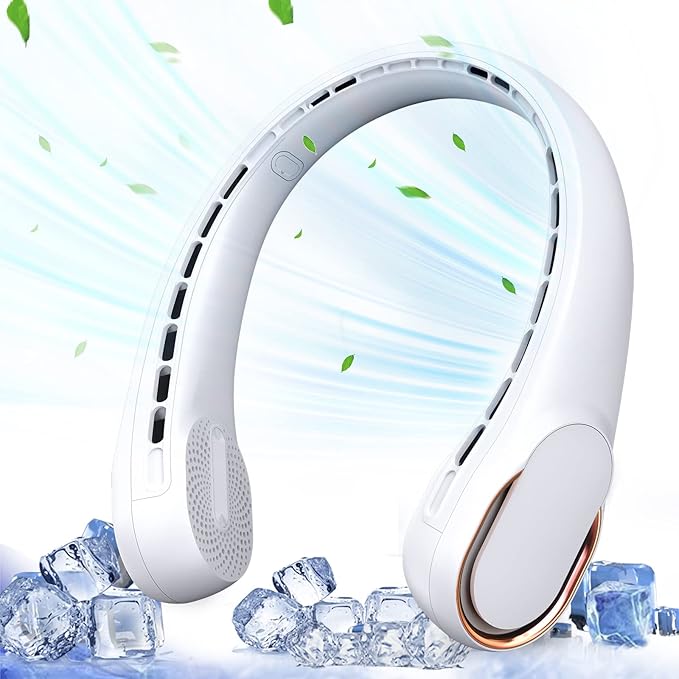 Portable Neck Fan, Bladeless Neck Fan, USB Rechargeable Personal Fan, 4000 mAh Battery Operated Fan, 3 Speeds Adjustable,Faster Cooling, Ultra Quiet, Suitable for Home, Office, Sports