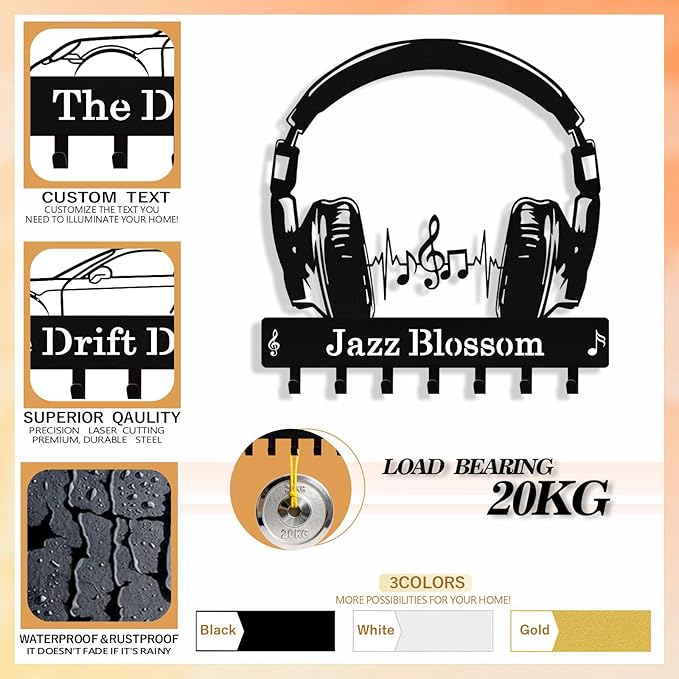 Personalized Headphone Key Holder Wall Mount, Custom Metal Key Rack Key Holder with Name, Deer Cabin Wall Keys Hanger with Hooks for Entryway, Front Door, Hallway, Kitchen, Living Room