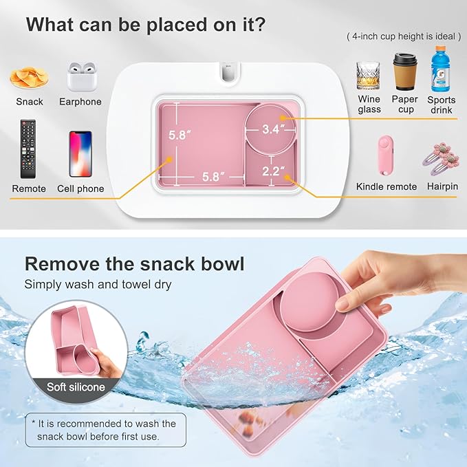 Lap Beanbag Tablet Pillow Stand with Snack Bowl and 360° Rotating Arm, Adjustable iPad Holder for Bed, Couch, and Recliner, Compatible with 4.7"-13" Kindle, iPad, Tablet, Phone,Pink
