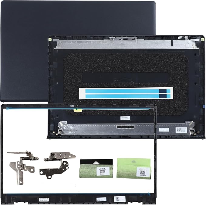 LCD Back Cover Top Case Lid with Front Bezel Frame with Hinges and Shaft Cover Replacement for DELL Inspiron 15 3510 3511 3515 3520 3525 Laptop, 00WPN8 09WC73 0681GY 0VW3NO with Two Adhesive Strips