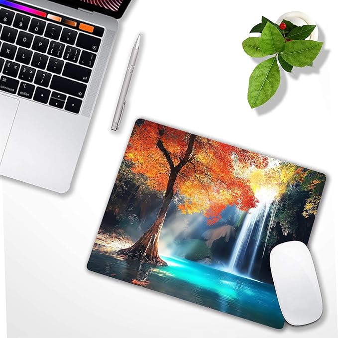 Aesthetic Natural Lake Forest Custom Mouse Pad with Non-Slip Rubber, Small Square Design for Wireless Laptop & Computer Mouse Pads for Desk, 9.5 x 7.9 inch Smooth Surface for Gaming & Office