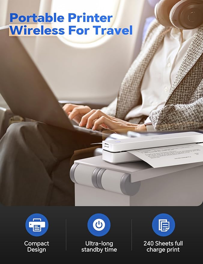 iDPRT MT610 Pro Portable Thermal Printer, 300DPI HD Mobile-Travel-Printers, Inkless-Wireless-Small-Printer for Home Use, Office, Vehicles, Bluetooth Printers Supports 8.5" x 11" US Letter&A4&A5 Size