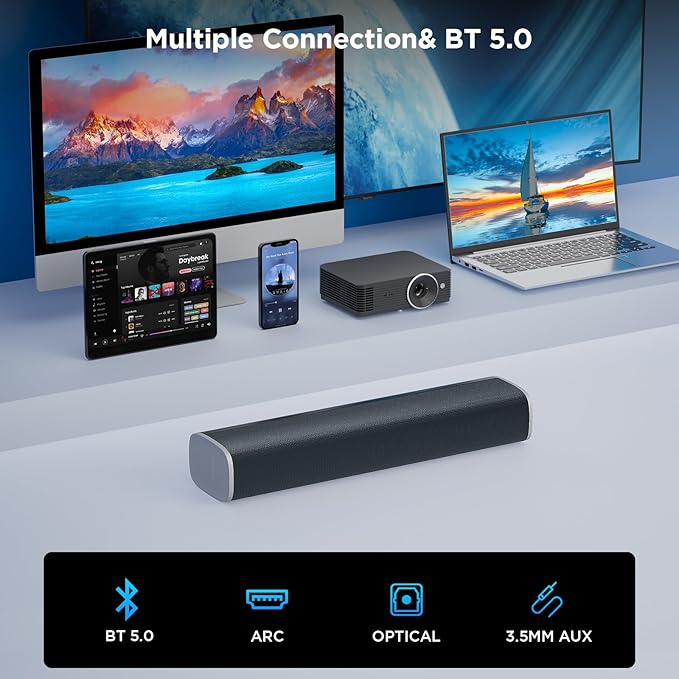MZEIBO TV Sound Bar, Sound Bars for Smart TV Bluetooth 5.0 Soundbar 50W 17Inch Soundbars with ARC/Optical/AUX Connection Surround for Home Theater Audio