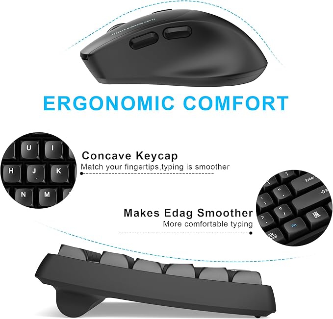 Wireless Keyboard and Mouse Combo with Wrist Rest, 2.4G Full-Sized Keyboard and Mouse Cordless, 3 DPI Adjustable Silent Mouse, Dual-System Keyboard for Computer/Laptop/Windows/Mac(Black)