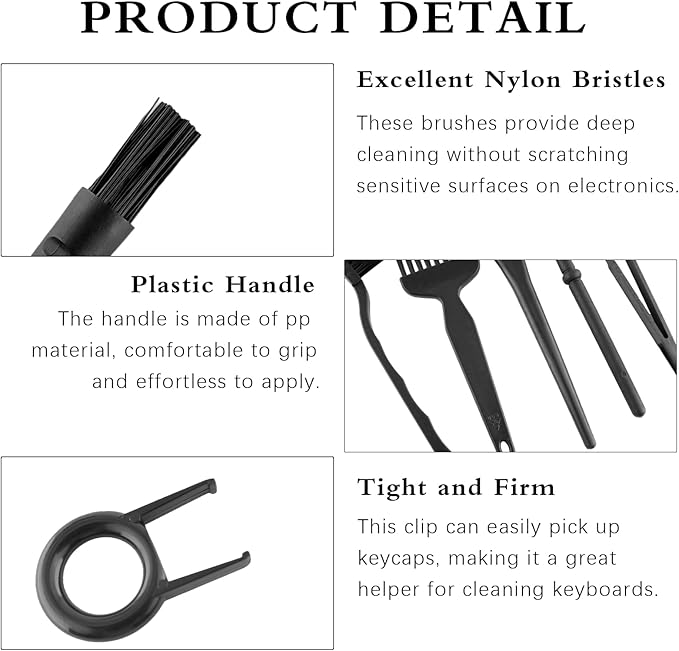 8 PCS Keyboard Cleaning Brushes Kit, Small Portable Anti Static Electronic Dust Cleaning Brush for Computer PC Keyboard Laptop Motherboard Camera Small Space(Black, Set of 8)