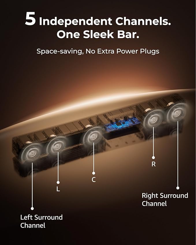ULTIMEA 5.1CH Surround Sound Bar with Subwoofer, Dolby Atmos, VoiceMX, BassMX, APP, 300W Soundbar for Smart TV, Home Theater Surround Sound System for TV, BT 5.4, Poseidon M60 (2025 Model)