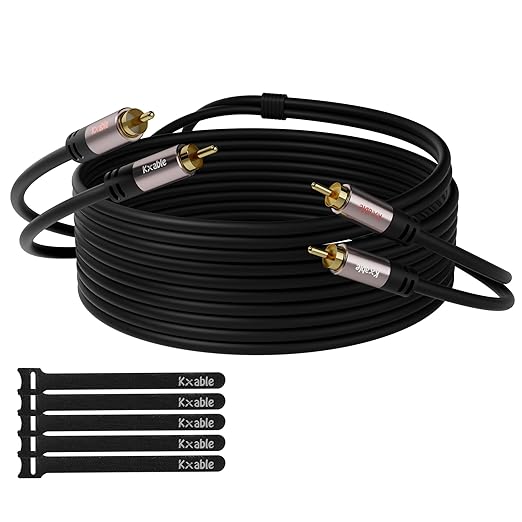 RCA Cable 125FT, 2RCA Male to 2RCA Male Stereo Audio Cable,【Oxygen-Free Copper, Hi-Fi Sound, Double Shielded】 2 RCA Car Audio Subwoofer Cord for Home Theater, HDTV, Amplifier, Hi-Fi System, Speaker