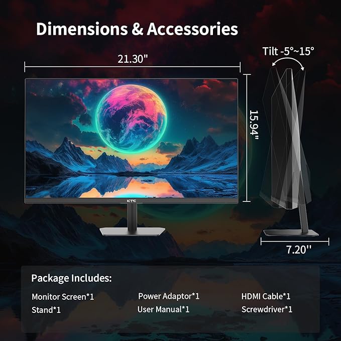 KTC 24.5 Inch 100Hz IPS Computer Monitor - FHD(1920 x 1080P), Anti-Blue Light Screen, 126% sRGB, 16.7M, Support FreeSync and GSync, PC Monitor for Casual Gaming and Working