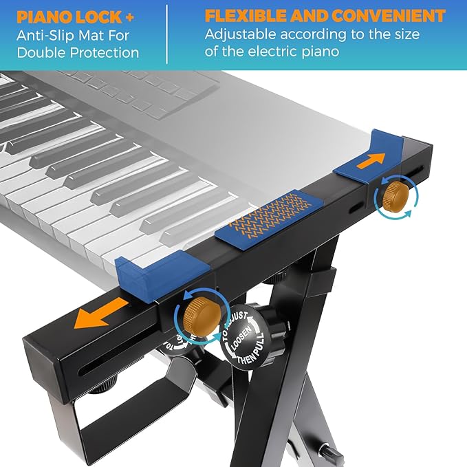 Keyboard Stand Piano w/ Wheels Duty Piano Stand Z Style Adjustable Keyboard Stand Keyboard Holder Piano Keyboard Stand - Sturdy Rolling Musical Keyboard Stand Fits 54, 61 And 88 Keys Electric Keyboards Digital Pianos