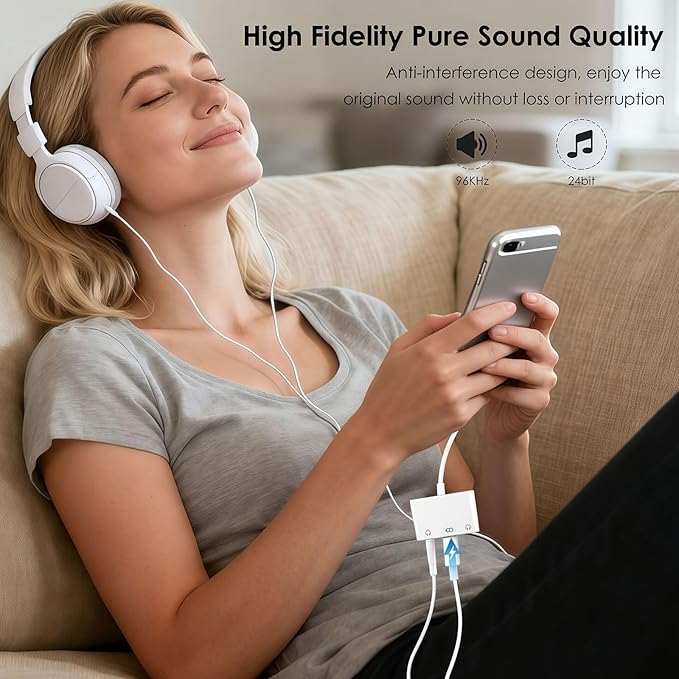 3-in-1 Aux to USB C Headphone Splitter USB-C to Dual 3.5mm Audio Adapter Dual Headphone Jack Adapter with PD Charging Compatible with iPhone 15/16, iPad Pro, Galaxy S25 Ultra, and More