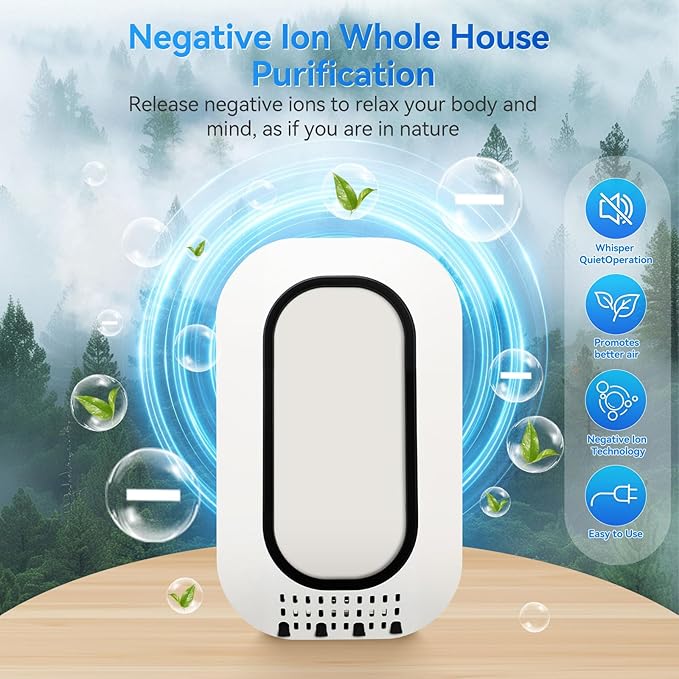 Plug In Ionizer Air Purifier With 4 Negative Ion Output Heads,Small Air Freshener With Backlight,Quiet and Energy-Saving, Ideal Air Cleaners for Home,Bedroom,Office,Living Room and Pet Room(4)
