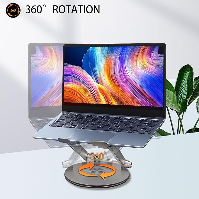 Laptop Stand for Desk, Adjustable Computer Stand with 360° Rotating Base, Ergonomic Laptop Riser for Collaborative Work, Foldable & Portable Laptop Stand, fits for All 10-16" Laptops