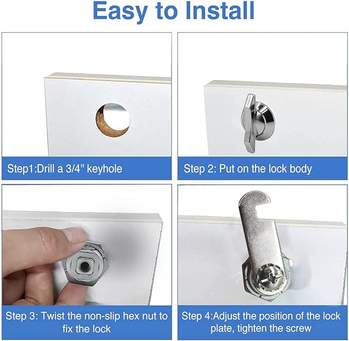 Thumb Operated Offset Cam Lock, 1-1/8” Cylinder Fits on 7/8” Max Door Thickness, Non-Locking Replacement Lock for RV Compartment Camper Storage, Cabinets,Drawers (1-1/8 Inch 3Pack)
