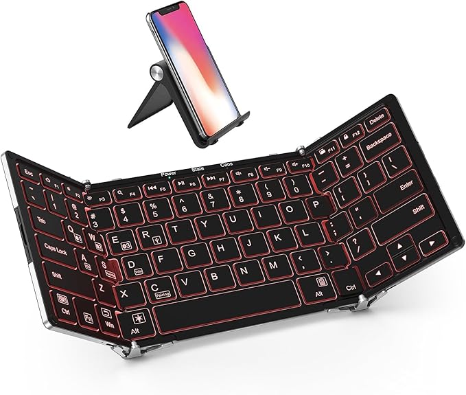 iClever Backlit Foldable Keyboard, BK05 Wireless Folding Keyboard with Backlight, Portable Bluetooth Key Board for Travel, Compact for iPad Tablet Laptop PC Smartphone, Support 4 Devices