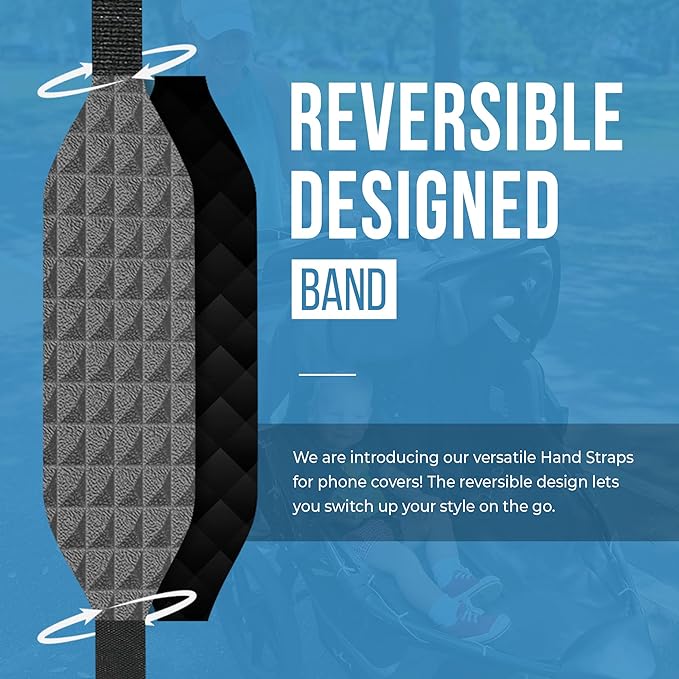 Phone Grip Strap - Pack of 2 Reversible Finger Holder for Phone Back, Customizable Anti-Slip Design, Wireless Charging Compatible Detachable Holder for iPhone - Knurled Black
