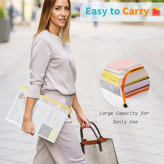 Umriox 48pcs Mesh Zipper Pouch Bags, A4 Size 16 Color Zipper Bags for Organizing, Clear Zipper Pouches for Puzzles, Board Game Organizer, Sewing Projects