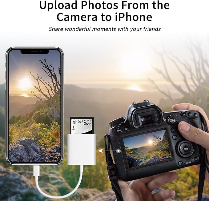 SD Card Reader for iPhone iPad Camera,Dual Card Slot Memory Card Reader Supports SD and TF Card Trail Camera Viewer Sd Card Adapter Portable Micro Sd Card Reader No Application Required Plug and Play
