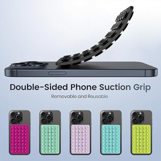 Silicone Double Sided Suction Phone Case Mount, Detachable Hands Free & Strong Grip Holder for Selfies & Videos, Compatible iPhone Android (Black, 1Pack)