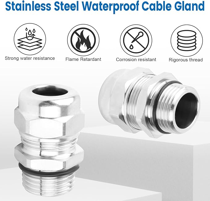 2 Pcs 1/4" NPT Stainless Steel Waterproof Cable Gland, IP68 Waterproof Adjustable Cable Glands, Strain Relief Cord Grip Connectors with Gaskets and Locknut for 4-8mm Cable Diameter