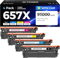 657X Toner Cartridge Set 4-Pack with Chip High Yield Replacement for HP 657X CF471X CF472X CF473X CF470X Compatible with HP Color LaserJet Enterprise Flow MFP M681f M681z M682z M681dh Printer Ink Copy
