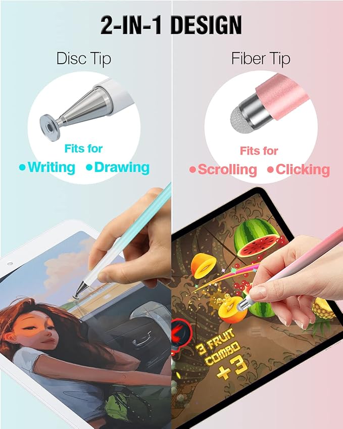 Stylus Pen for Touchscreen, 2 in 1 Stylists Pens Compatible with All Touch Screens Devices, Tablets, iPhone, iPad, Android, Computer, Laptop, Fine Disc Tip Drawing Styluses [8 Pack]